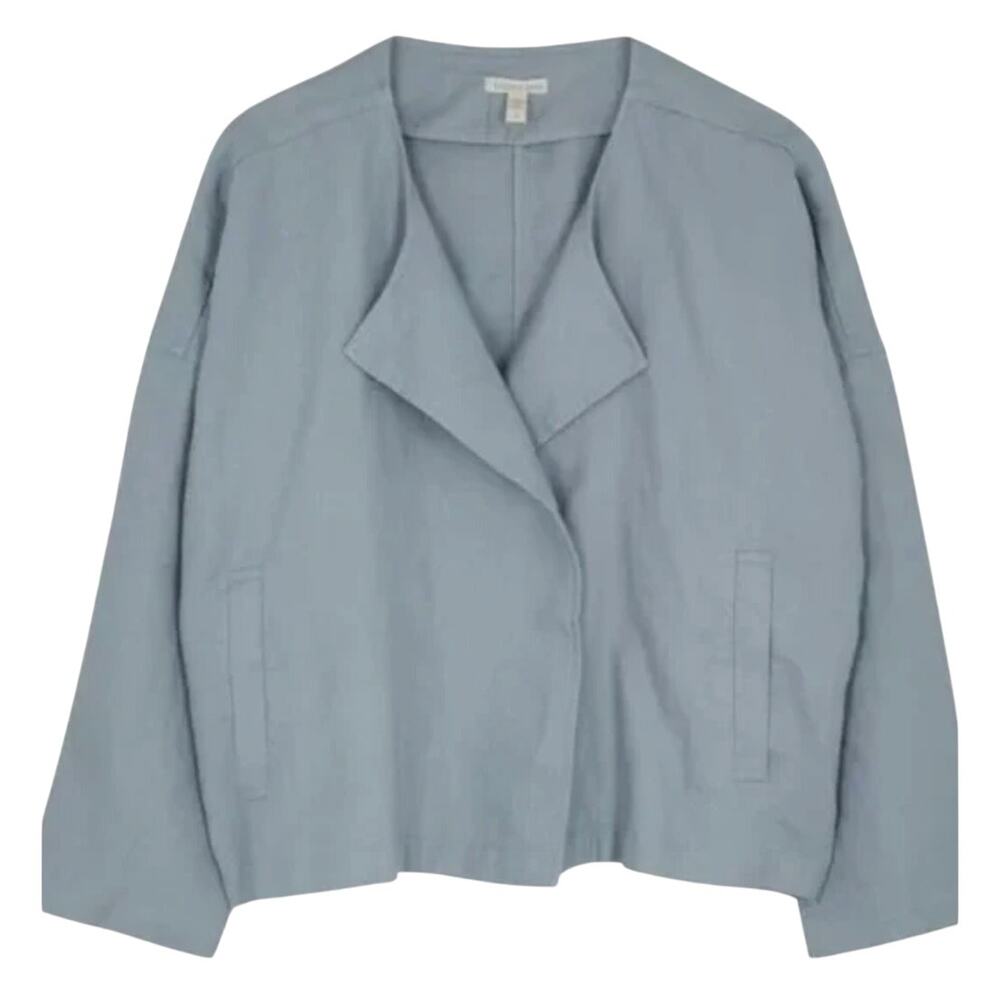Eileen Fisher Organic Linen Dawn Drape Front Jacket |  Size M, Blue NWT $278